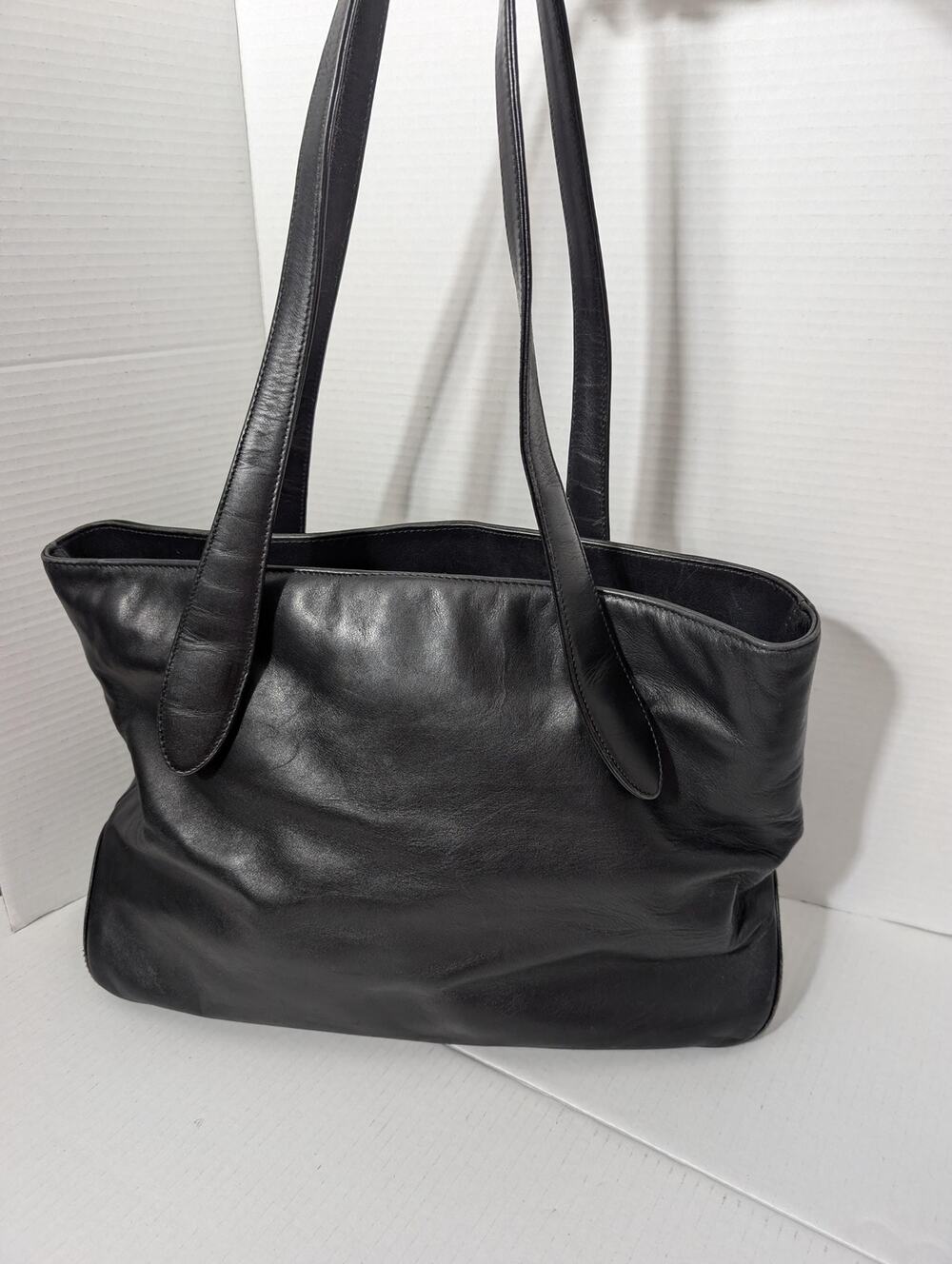 Vintage Bally Black Leather Shoulder Tote Bag Monogram Jacquard Lining Italy